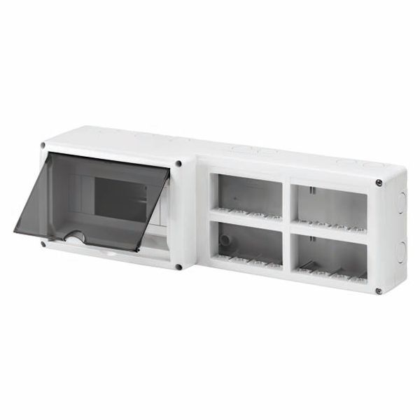 PROTECTED ENCLOSURE FOR COMBINED INSTALLATION OF MODULAR DEVICES DIN AND SYSTEM - 8 DIN MODULES - 16 SYSTEM MODULES - MODULE 4X4 - IP40-GREY RAL 7035 image 2