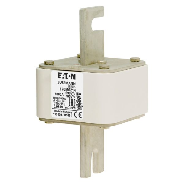 Fuse-link, high speed, 1000 A, AC 690 V, DIN 3, 76 x 90 x 139 mm, aR, DIN, IEC, type T indicator image 7