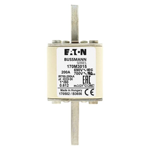 Fuse-link, high speed, 200 A, AC 690 V, compact DIN 1, 45 x 45 x 104 mm, aR, DIN, IEC, single indicator image 15