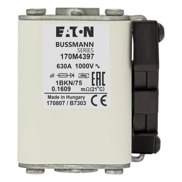 Fuse-link, high speed, 630 A, AC 1000 V, size 1, 53 x 69 x 74 mm, aR, IEC, UL, single indicator image 7