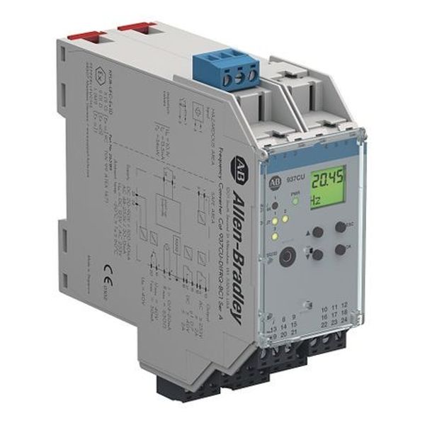 Allen-Bradley 937CU-DIFRQ-BC1 937 Converter Barrier, 40mm Module (Universal Density), Digital In I/O Type, Converter, Frequency with Trip Alarm, 20-90V DC / 48-253V AC, Single Channel image 1