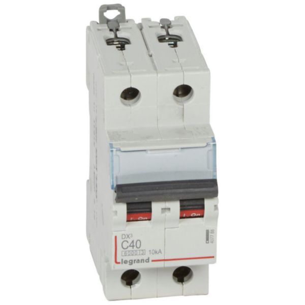 DX³6000 10kA high inlet and low outlet 2P screw circuit breaker 230V~ to 400V~ - 40A - curve C - 2 modules image 1