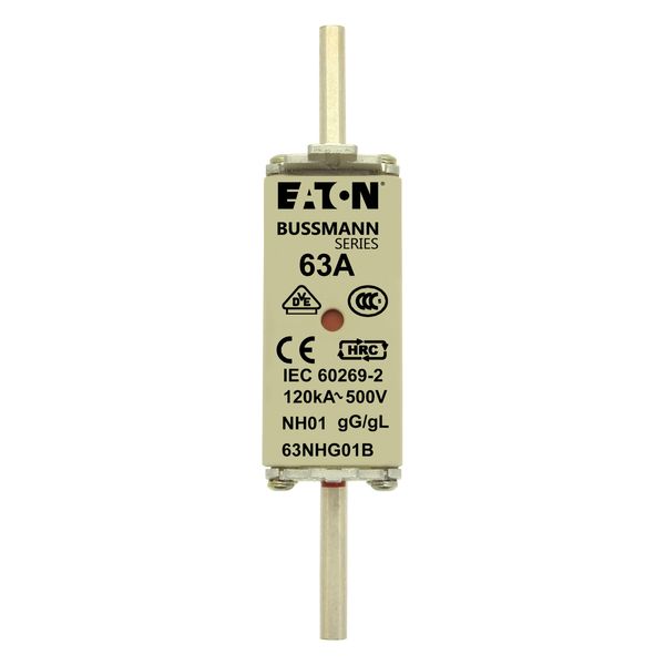 Fuse-link, LV, 63 A, AC 500 V, NH01, gL/gG, IEC, dual indicator, live gripping lugs image 12