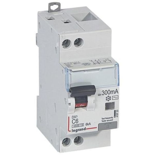 Differential circuit breaker DX³4500 high inlet and low outlet screw U+N 230V~ - 6A typeAC 300mA - curve C - 2 modules image 1