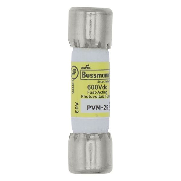 Midget Fuse, Photovoltaic, 600 Vdc, 50 kAIC interrupt rating, Fast acting class, Fuse Holder and Block mounting, Ferrule end X ferrule end connection, 25A current rating, 50 kA DC breaking capacity, .41 in diameter image 4