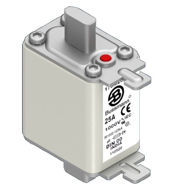 Fuse-link, high speed, 32 A, AC 1000 V, DIN 00, aR, DIN, IEC, single indicator, live gripping lugs image 3