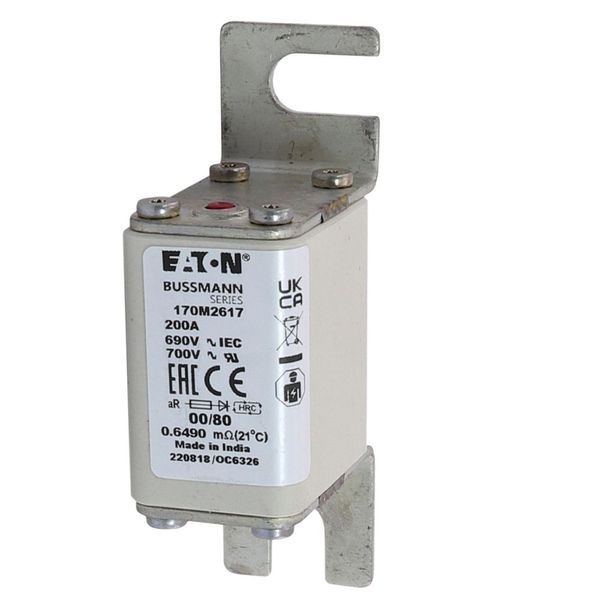 Fuse-link, high speed, 200 A, AC 690 V, DIN 00, 30 x 51 x 100 mm, aR, DIN, IEC, single indicator image 23