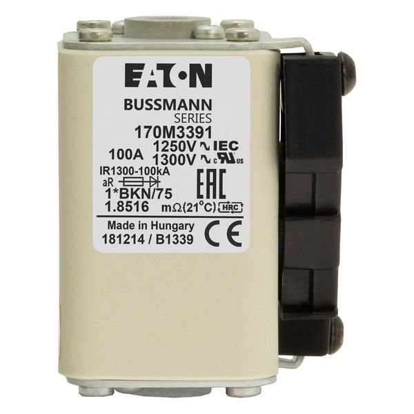 Fuse-link, high speed, 100 A, AC 1250 V, compact size 1, 45 x 59 x 75 mm, aR, IEC, UL, single indicator image 7