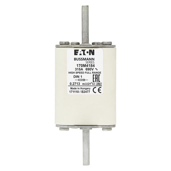 Fuse-link, high speed, 315 A, AC 690 V, DIN 1, 52 x 66 x 135 mm, gR, DIN, IEC, single indicator image 15