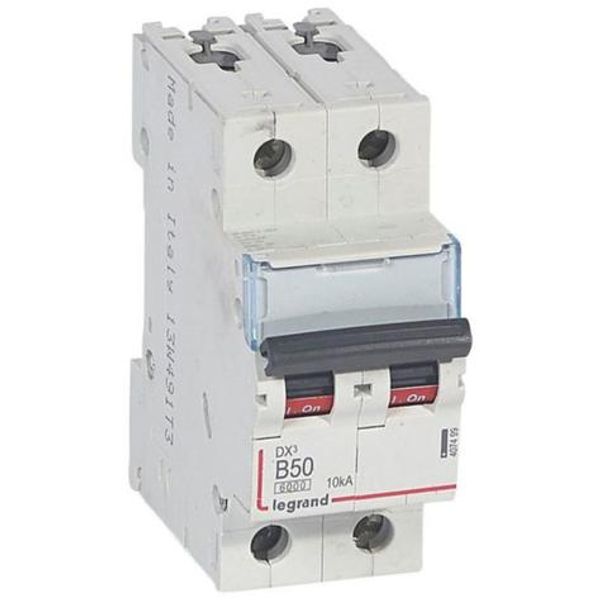 DX³6000 10kA high inlet and low outlet 2P screw circuit breaker 230V~ to 400V~ - 50A - curve B - 2 modules image 1