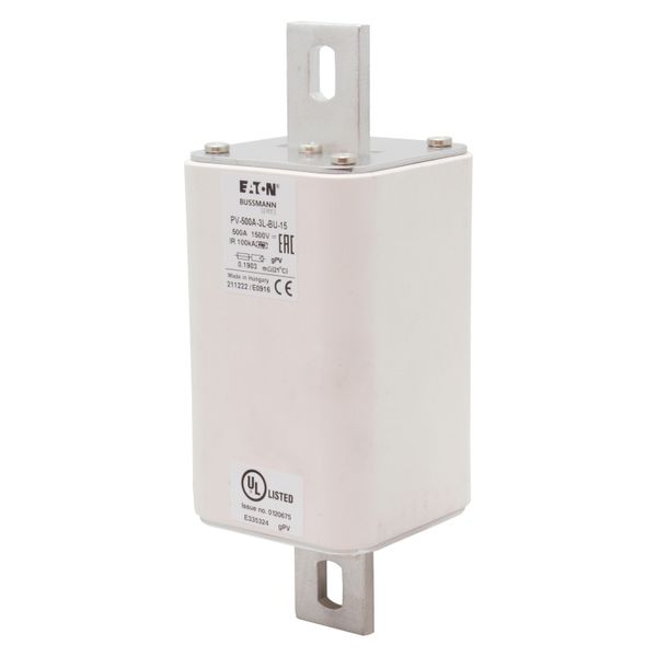 Fuse-link, high speed, 500 A, DC 1500 V, 3L, 75 x 205 mm, gPV, IEC, UL, without indicator, bolted contacts image 3