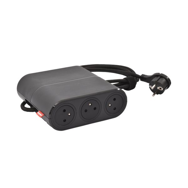 Incara Link'On mobile multi-socket extension equipped with 6 2P+E sockets in black finish with 2.5m cord and 2P+E plug image 1