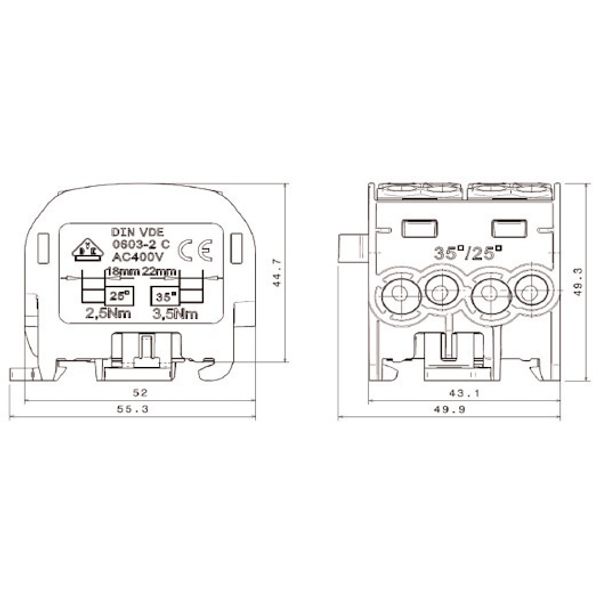 CU-Main branch terminal, 35mmý, 4 Inputs 4 outputs grey image 10