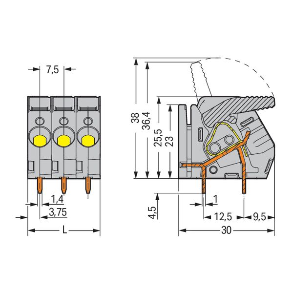 PCB terminal block lever 6 mm² gray image 5