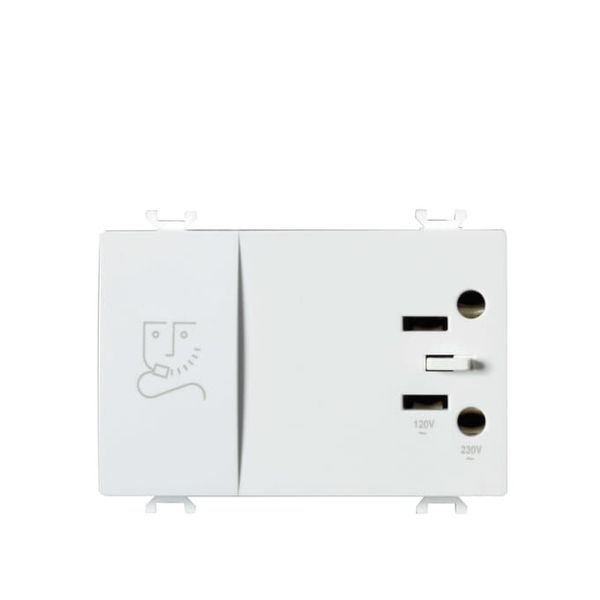 2P shaver socket outlet with insulating transformer, power supply 230V~ 50/60Hz. Output voltage 125V~ (American standard 2P socket) or 230V~ (2P socket, P11 type) White - Chiara image 1