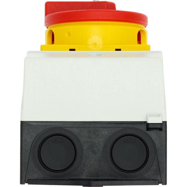 Main switch, T0, 20 A, surface mounting, 1 contact unit(s), 2 pole, Emergency switching off function, With red rotary handle and yellow locking ring, image 63