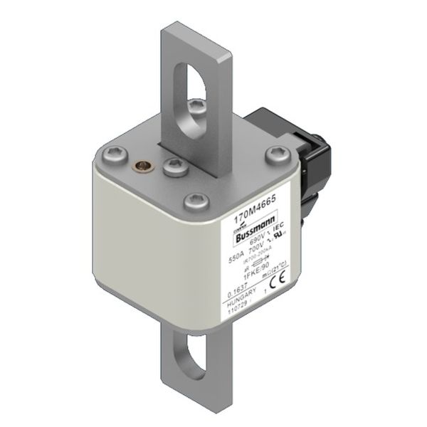 Fuse-link, high speed, 550 A, AC 690 V, size 1, 53 x 69 x 136 mm, aR, IEC, UL, type K indicator, 90 mm centers image 3