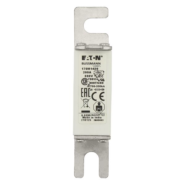 Fuse-link, high speed, 200 A, AC 690 V, DIN 000, aR, DIN, IEC, single indicator, live gripping lugs image 19