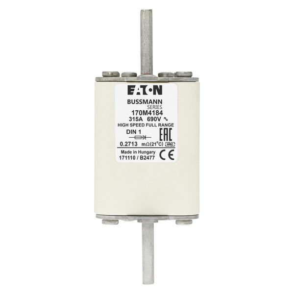 Fuse-link, high speed, 315 A, AC 690 V, DIN 1, 52 x 66 x 135 mm, gR, DIN, IEC, single indicator image 8