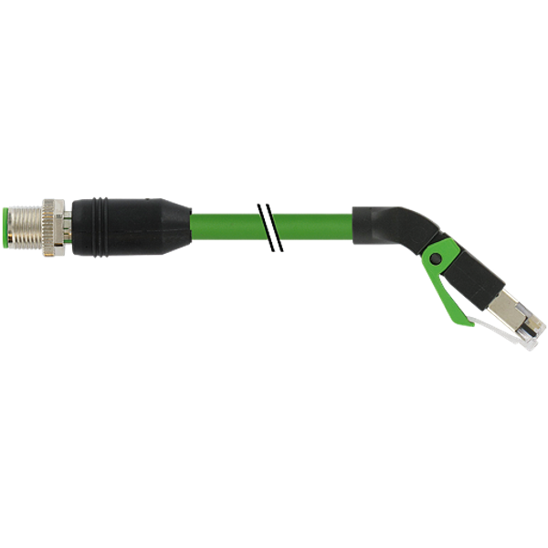 M12 male 0° D-cod./RJ45 45° down PUR 1x4xAWG22 shielded gn+dragch 0.3m image 1