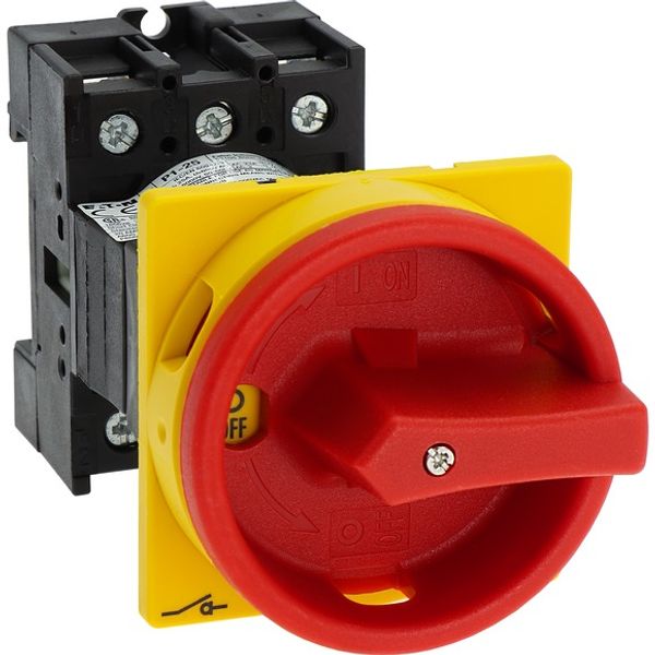 Main switch, P1, 25 A, rear mounting, 3 pole, Emergency switching off function, With red rotary handle and yellow locking ring, Lockable in the 0 (Off image 8