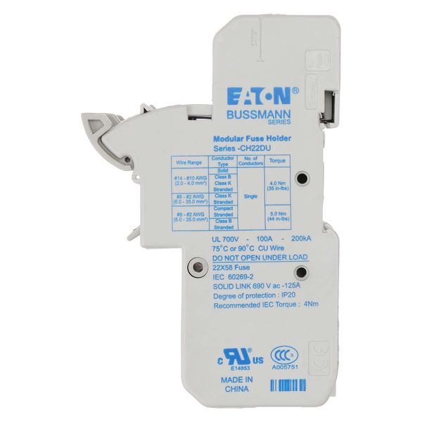 Fuse-holder, low voltage, 125 A, AC 690 V, 22 x 58 mm, 1P + neutral, IEC, UL image 18