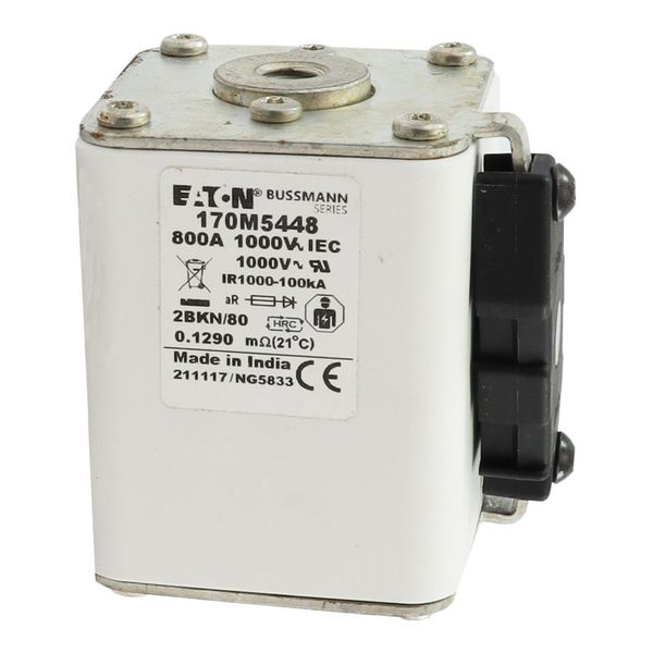 Fuse-link, high speed, 800 A, AC 1000 V, size 2, 61 x 77 x 81 mm, aR, IEC, UL, single indicator image 10