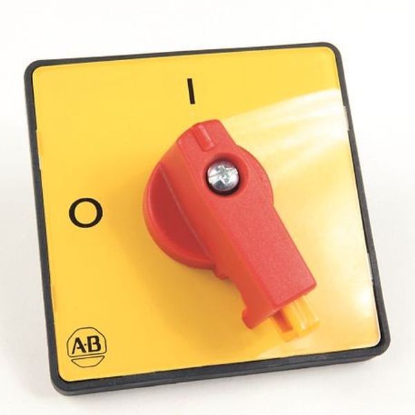 Allen-Bradley 194L-HE6L-175 IEC Control and Load Switch Actuator, Type L, Yellow/Red, 64mm x 64mm, Legend Text: 0-1 (90°) image 1