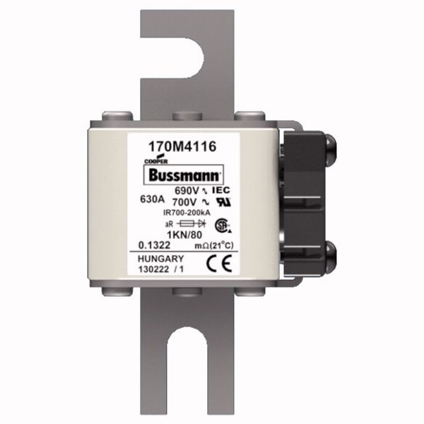 Fuse-link, high speed, 630 A, AC 690 V, DIN 1, 53 x 69 x 108 mm, aR, DIN, IEC, single indicator image 1