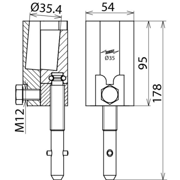 Round bolt clamp  D 35mm with T pin shaft for cables 16-150mm² image 2