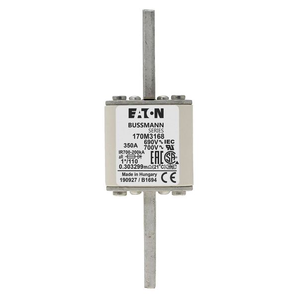 Fuse-link, high speed, 350 A, AC 690 V, compact size 1, 45 x 45 x 134 mm, aR, DIN, IEC, single indicator image 3