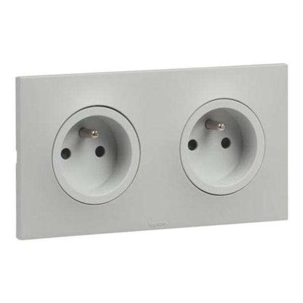 Double 2P+E F/B socket with eclips screw terminal 2 posts Urbano gray finish image 1