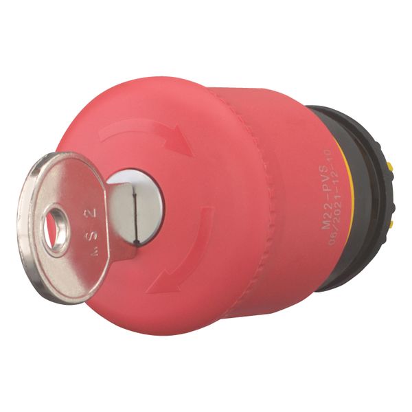 Emergency stop/emergency switching off pushbutton, RMQ-Titan, Mushroom-shaped, 38 mm, Non-illuminated, Key-release, Red, yellow, RAL 3000, Not suitabl image 7