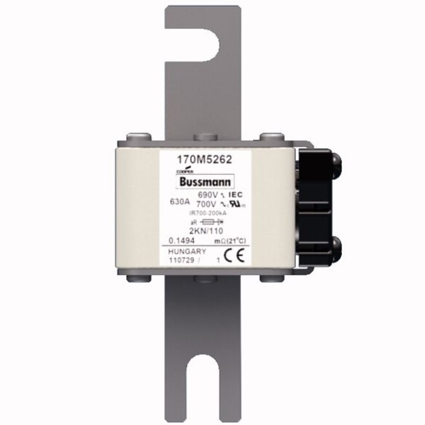 Fuse-link, high speed, 630 A, AC 690 V, DIN 2, 61 x 77 x 138 mm, aR, DIN, IEC, single indicator image 1