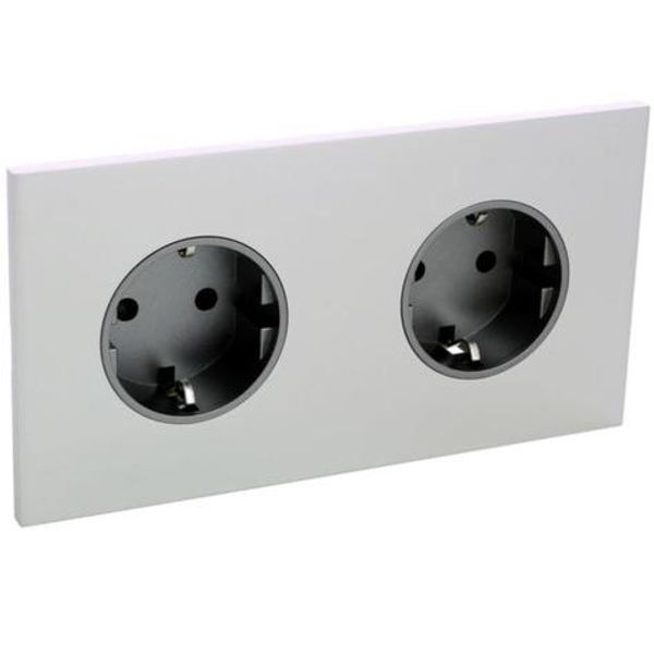 Art d'Arnould univers Epure double standard schuko horizontal power socket 2P+E 16A 250V - Satin steel image 1