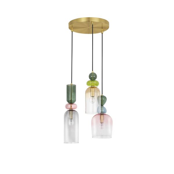 Sandy Gold Metal  Glossy Dark Green, Blue Grey  Pink, Glossy Light Green, Orange   & Light Grey Glass  LED E14 3x5 Watt 230 Volt  IP20 Bulb Excluded  D: 41.7 H: 120 cm Adjustable height image 1