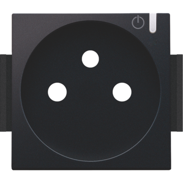 Finishing set for connected switching socket outlet with pin earthing and control button, black coated image 1