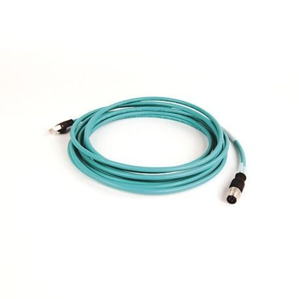 Allen-Bradley 1585D-M4UBJM-5 Ethernet Media, Micro D-Code, QD Style, Standard, Straight Male, 4 conductors (2-pair), Teal 26AWG Flex LSZH PUR, Foil and Braided Shield, 100BASE-TX, 100 Mbit/s, RJ45 Connector, Straight Male, standard, 5 Meters, Standard image 1