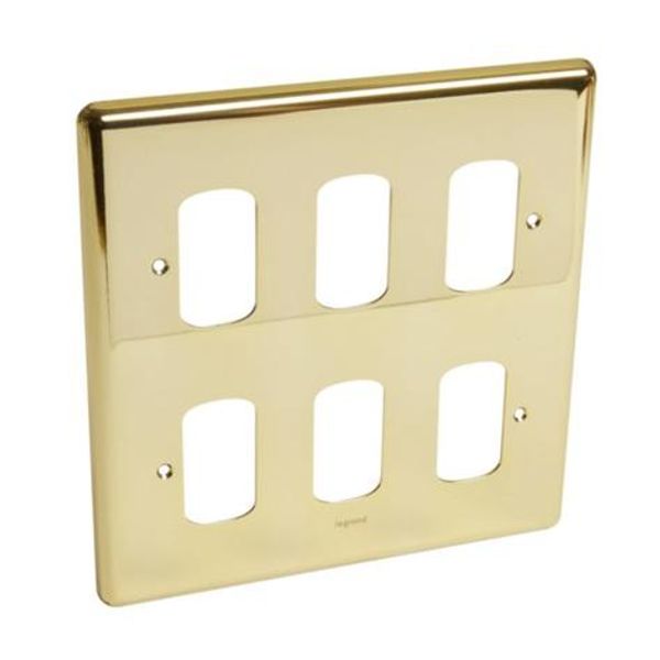 Front plate - 6 Grid module - 2 x 2 gang - Synergy™ Authentic - glossy gold image 1