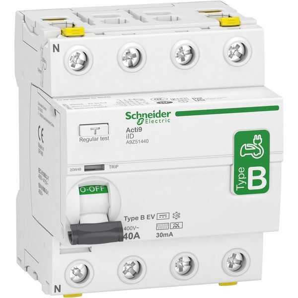 Acti9 iID - Residual Current Circuit Breaker - 4P - 40A - 30mA - B EV type image 1