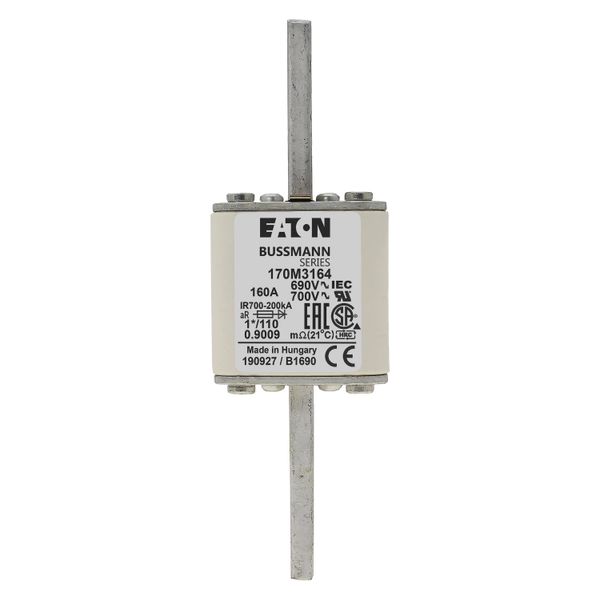 Fuse-link, high speed, 160 A, AC 690 V, compact size 1, 45 x 45 x 134 mm, aR, DIN, IEC, single indicator image 5