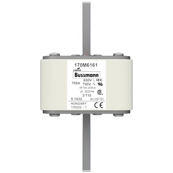 Fuse-link, high speed, 700 A, AC 690 V, DIN 3, 76 x 90 x 139 mm, aR, DIN, IEC, single indicator image 1