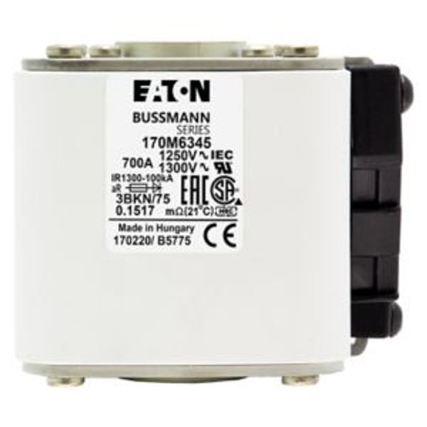 Fuse-link, high speed, 700 A, AC 1250 V, size 3, 76 x 92 x 76 mm, aR, IEC, UL, type K indicator, flush end, M12 image 6