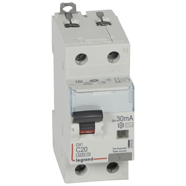 RCBO - DX³ 6000 -10 kA -1P+N-230 V~ -20 A -30 mA -AC type -N right hand image 1