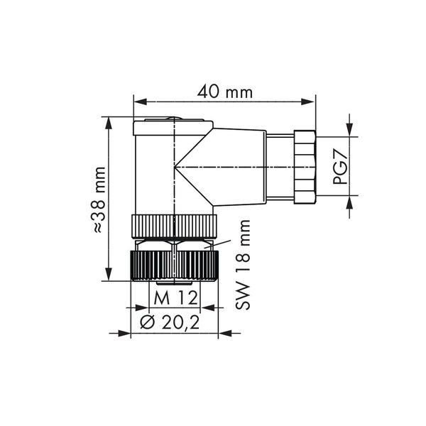 Fitted pluggable connector 5-pole M12 socket, right angle image 1