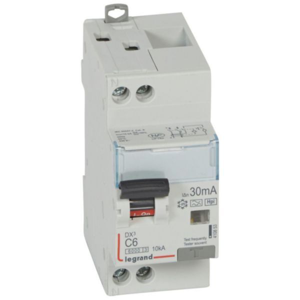 Monoblock differential circuit breaker DX³6000 10kA high inlet and low outlet U+N screw 230V~ - 6A - typeF 30mA image 1