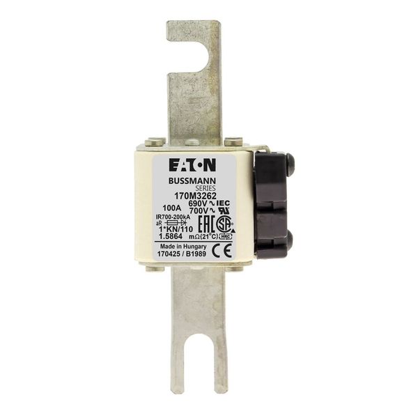 Fuse-link, high speed, 100 A, AC 690 V, compact DIN 1, 45 x 58 x 134 mm, aR, DIN, IEC, type K indicator, 110 mm centres image 14