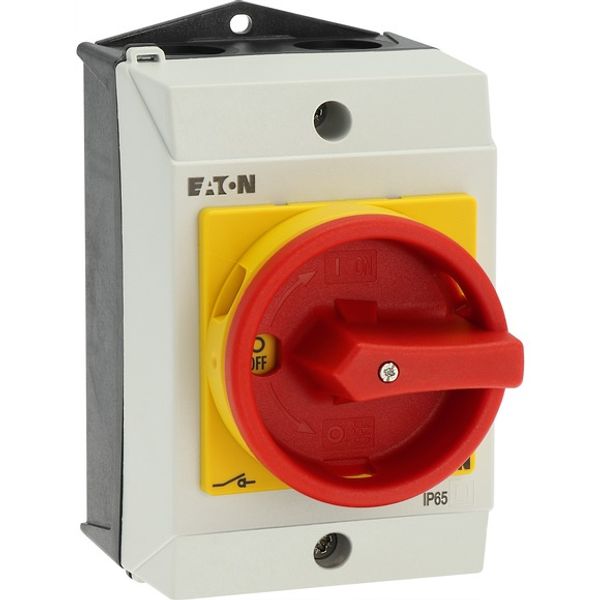 Main switch, T0, 20 A, surface mounting, 1 contact unit(s), 1 pole, Emergency switching off function, With red rotary handle and yellow locking ring, image 11