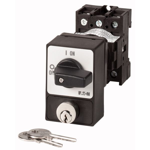 ON-OFF switches, P1, 32 A, rear mounting, 3 pole, with black thumb grip and front plate, Cylinder lock SVA image 1