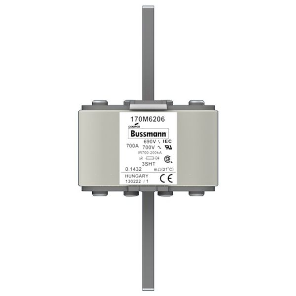 Fuse-link, high speed, 700 A, AC 690 V, size 3, 76 x 76 x 150 mm, aR, IEC, single indicator image 2